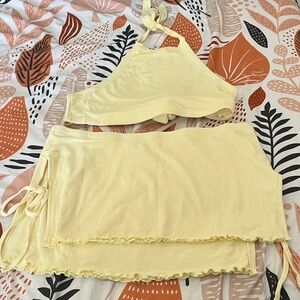 Dolls Kill New Pink Yellow Mini Skirt and Halter top